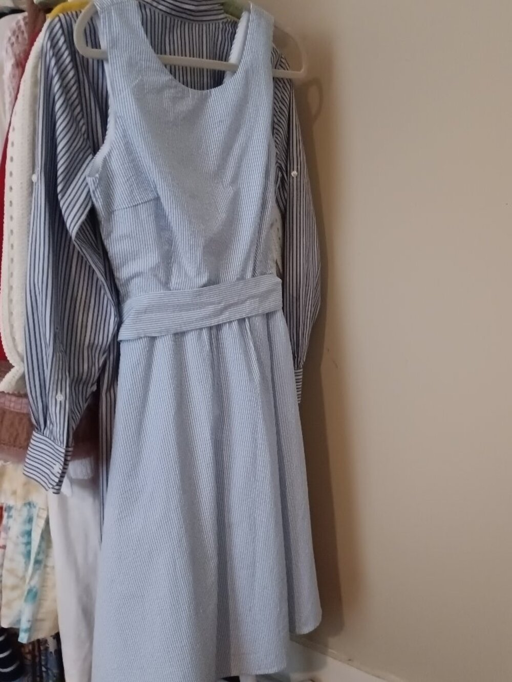 NWT Classic Blue & White Cotton Seersucker Sleeveless Dress Size 6 HOPE & HENRY